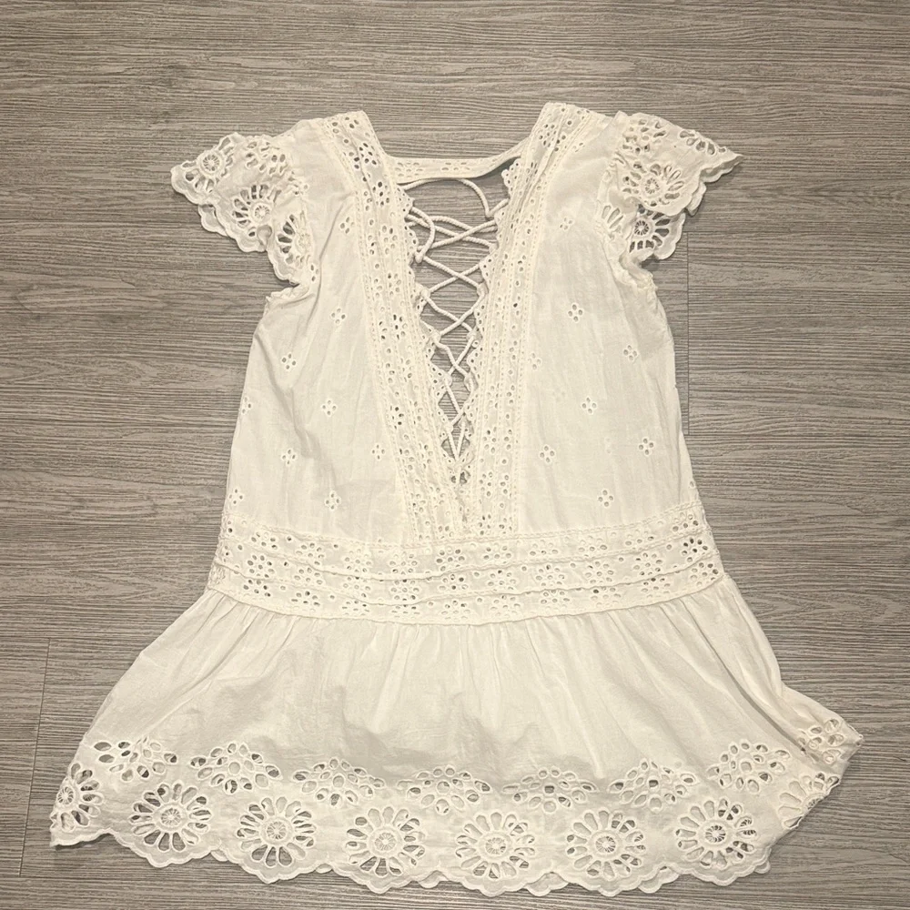 Esperanza Eyelet Mini Dress in Ivory FREE PEOPLE